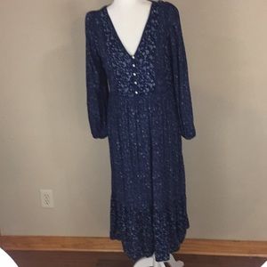 Old Navy Blue Mixed Print Peasant Maxi Dress Size Small